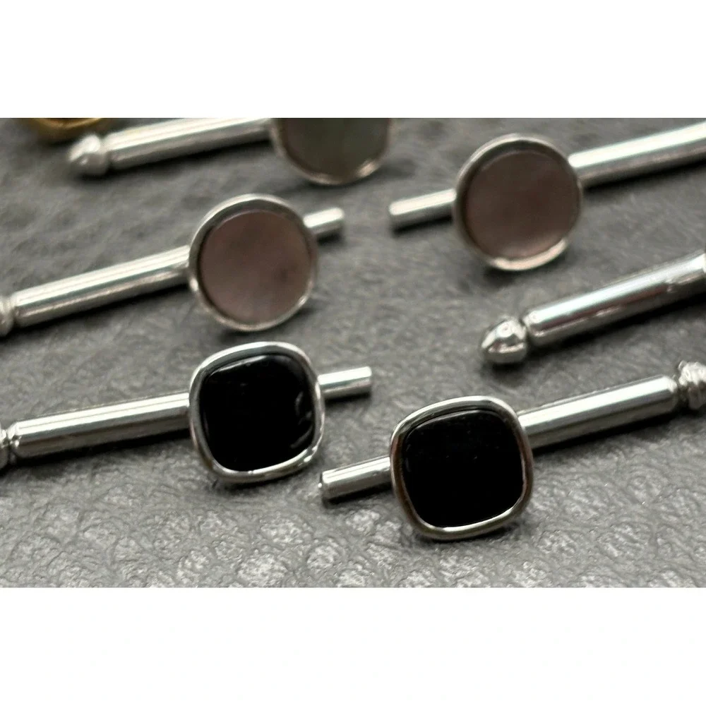 Vintage Cuff Buttons or Cufflinks Set Black MOP Silver Tone Gold Tone Some Swank